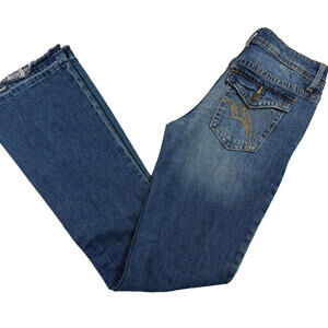 H&M Womens Jeans 20 Flare Low Rise Raw Hem Y2K 90s Grunge Plus Size Vintage Deni